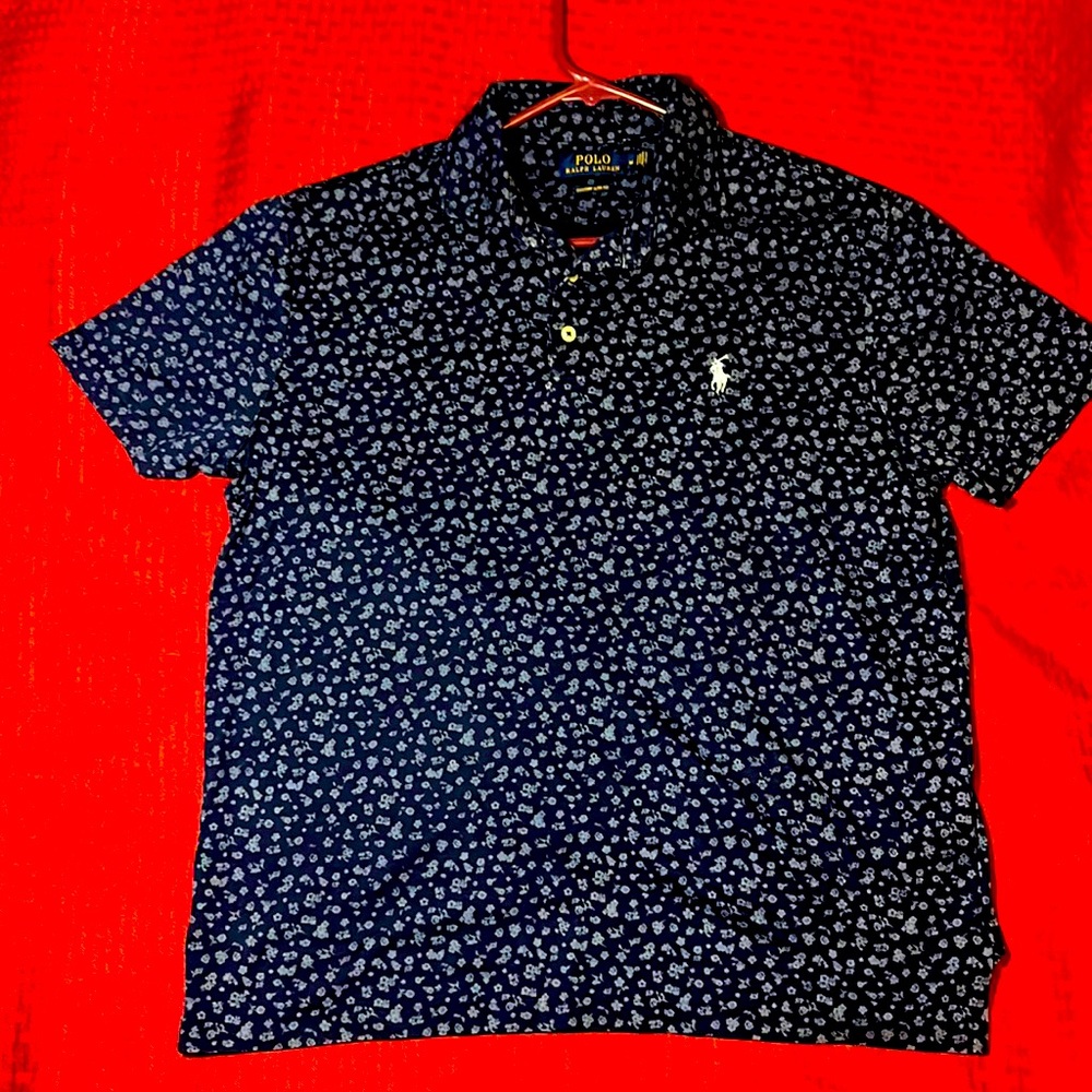 Medium Polo Ralph Lauren 3 button shirt Navy blue floral design white logo